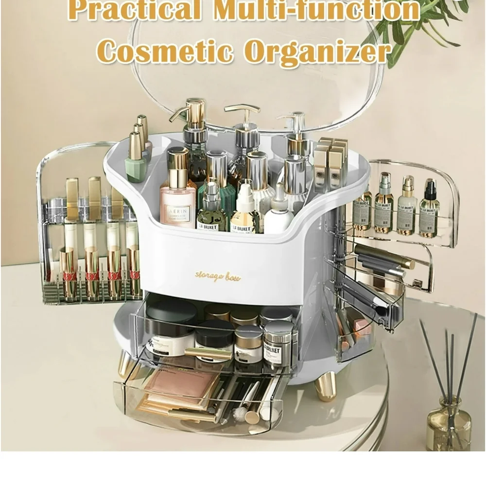Elegant White and Gold Cosmetic Organizer